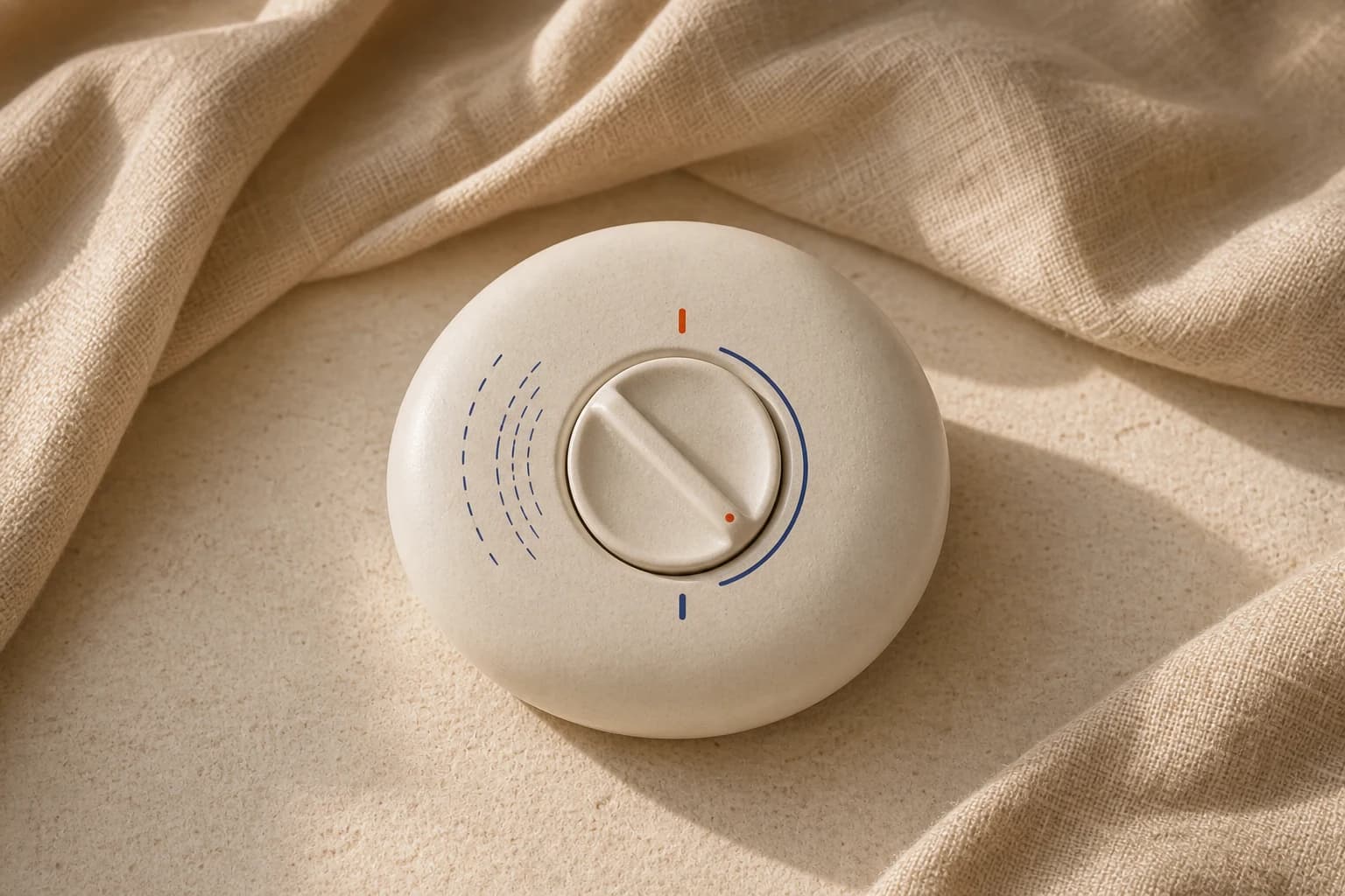 A warm cream ceramic dial with cobalt marks, turned toward a quiet setting